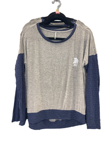 Long Sleeve Gray and Navy Color Blocked Sweater (Adult)