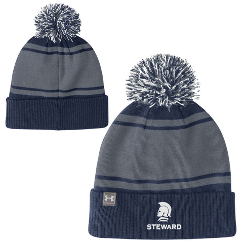 Pom Beanie in Grey and Navy by Under Armour (Youth)